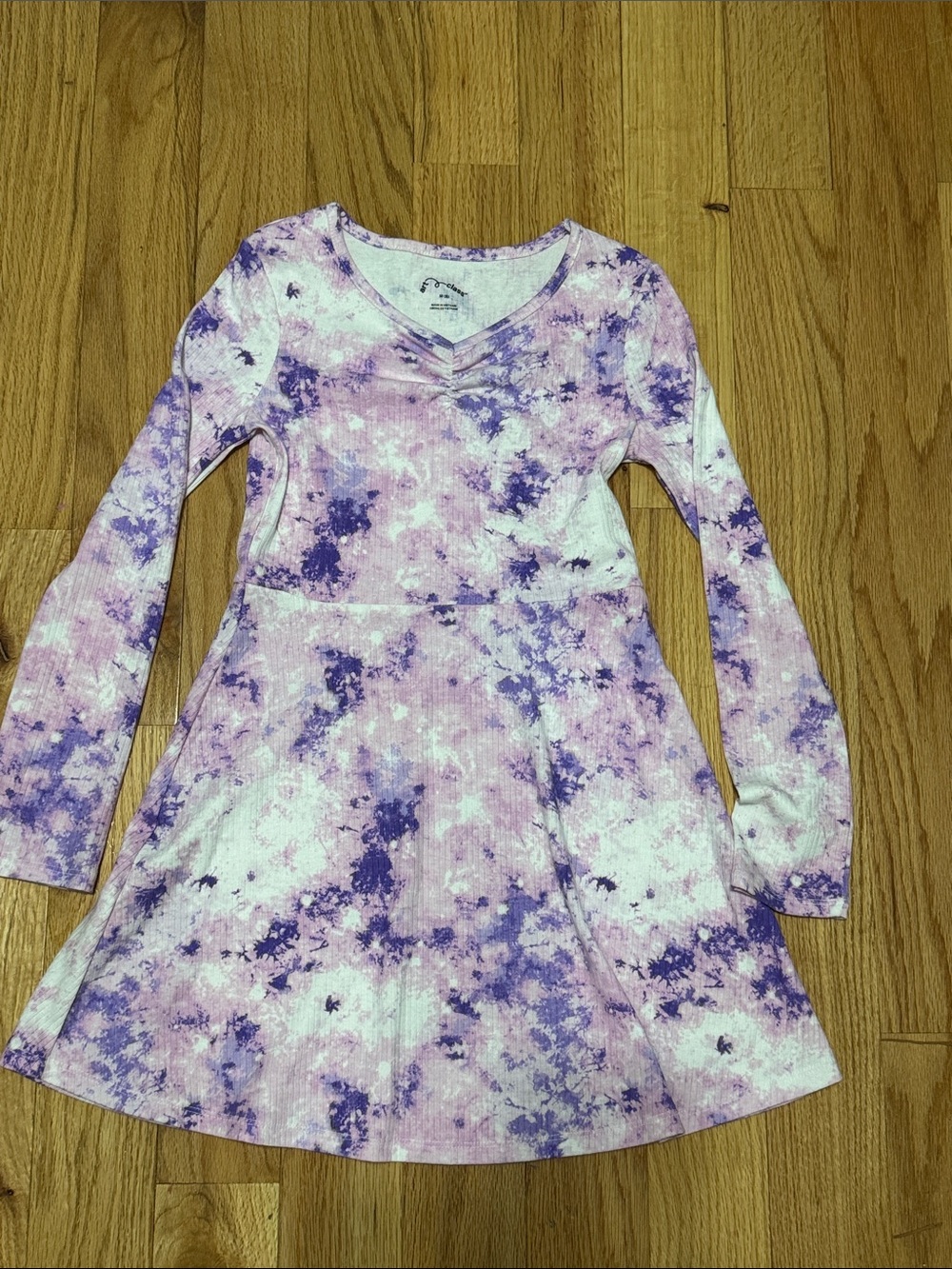 art class Purple and White Tie-Dye Long Sleeve Dress